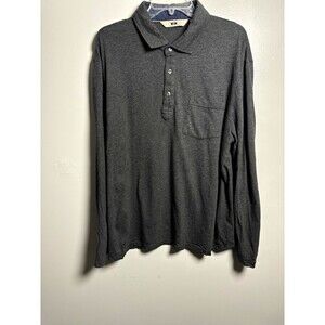 Joseph Abboud Men's Solid Gray Long Sleeve Polo Shirt XL Pockets Cotton Modal